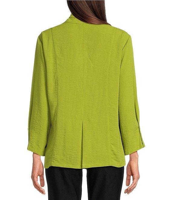 Ali Miles Petite Size Woven Solid Wire Collar 3/4 Sleeve Pleated Hem Button Front Tunic Product Image