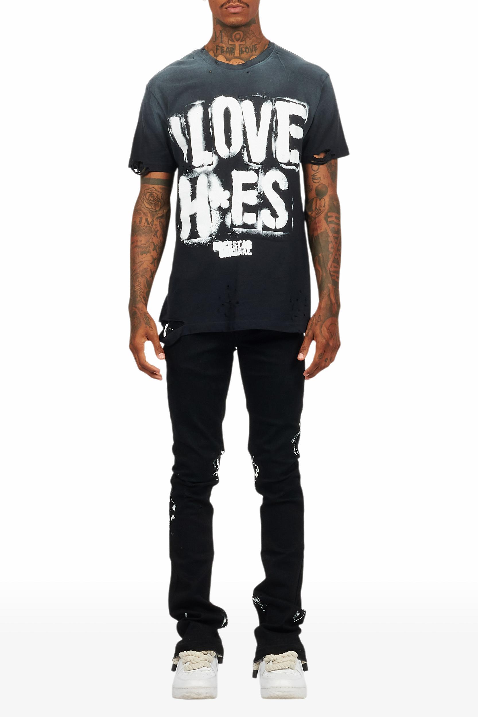 Banyan Black Graphic T-Shirt/Dag Stacked Flare Jean Set Male Product Image