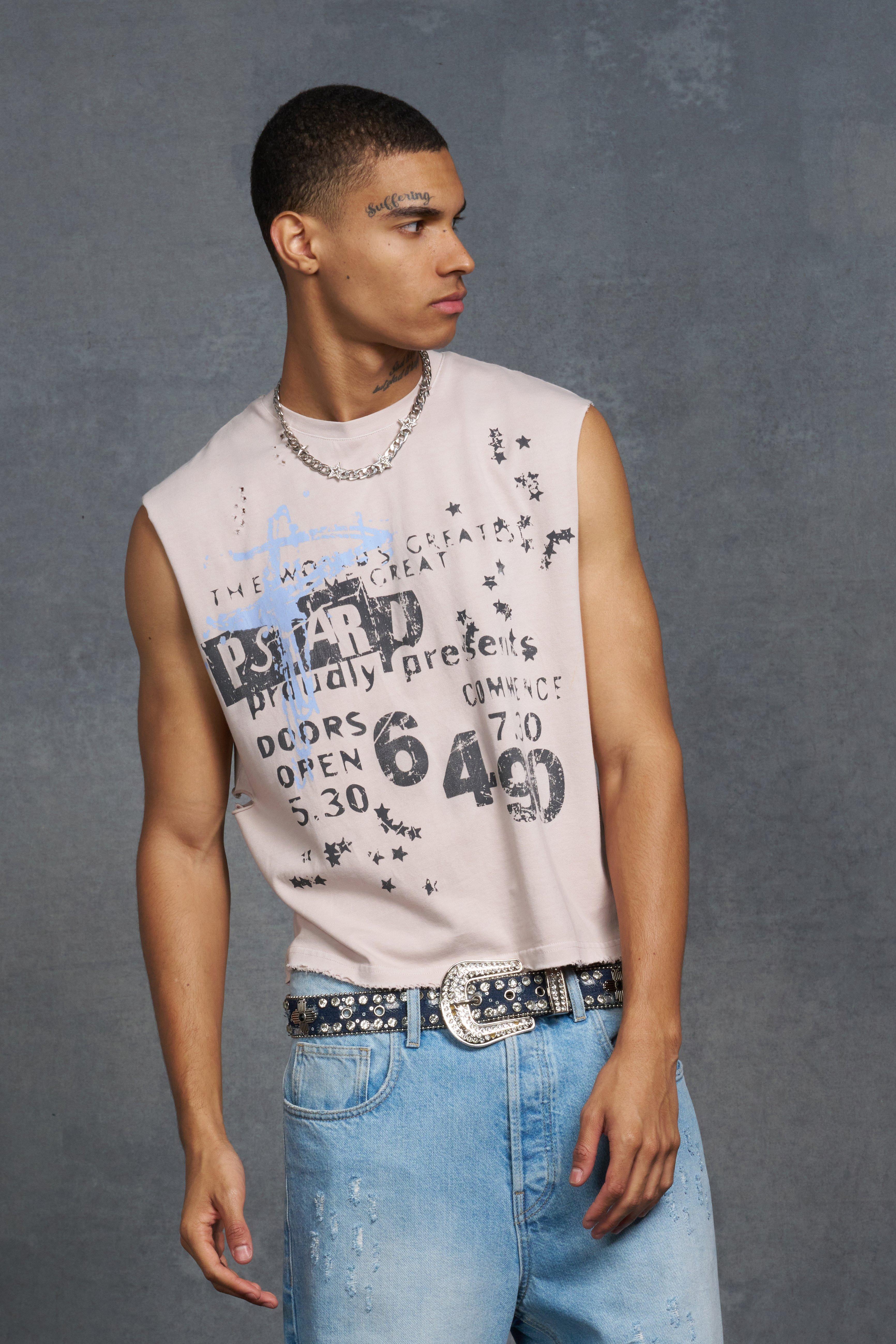 P-Star Oversized Boxy Tank Top with Graffiti Print | boohooMAN USA Product Image