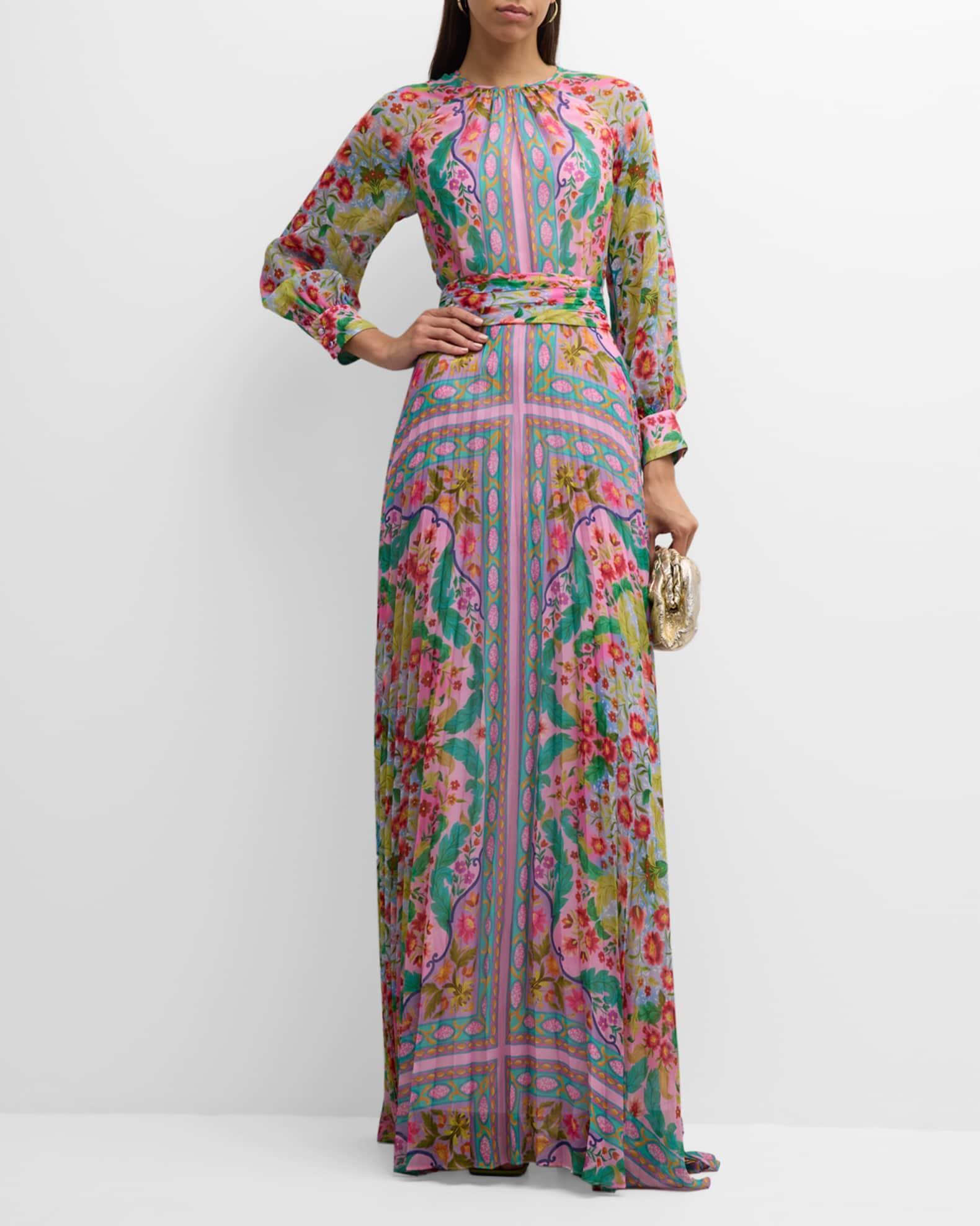 Pleated Floral-Print Chiffon Gown Product Image