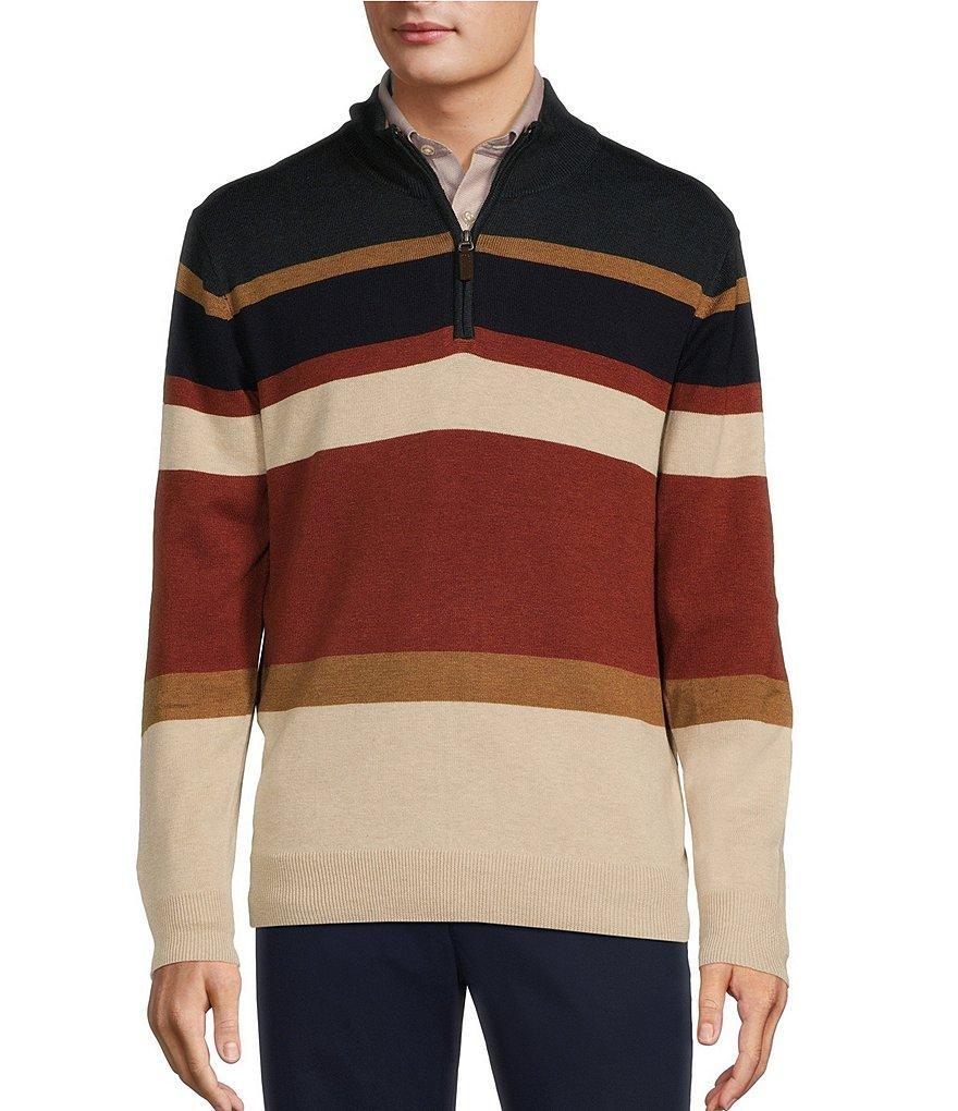 Roundtree & Yorke Long Sleeve Multi Stripe Quarter-Zip Sweater Pullover Product Image