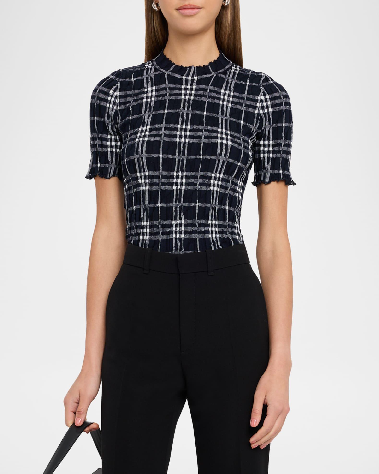 Check Short-Sleeve Crinkle Top Product Image