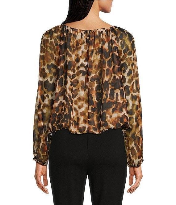 Calvin Klein Leopard Printed Crew Neckline Long Sleeve Blouse Product Image