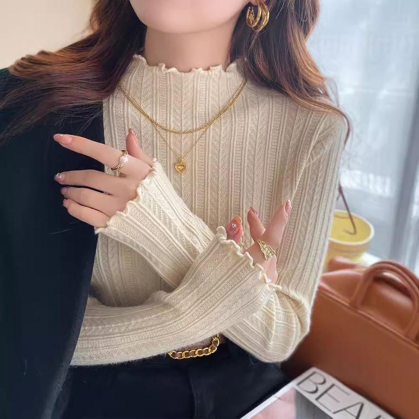 Lettuce-Edge Mock-Neck Knit Top in 9 Colors Product Image