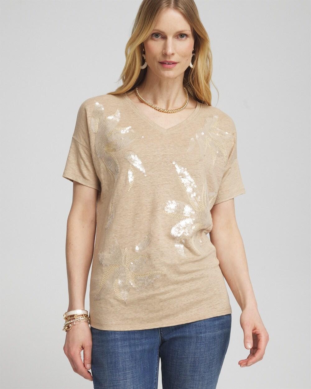 Neutral Sequin Embellished Tee Product Image