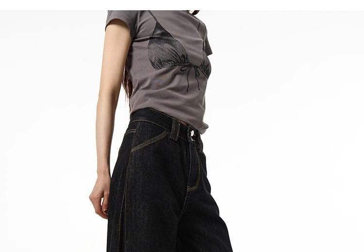 High Rise Buttoned Hem Wide Leg Jeans Product Image