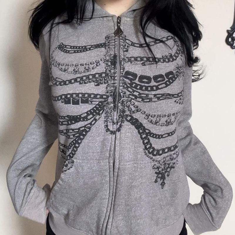 Patterned Print Zip Hoodie Product Image