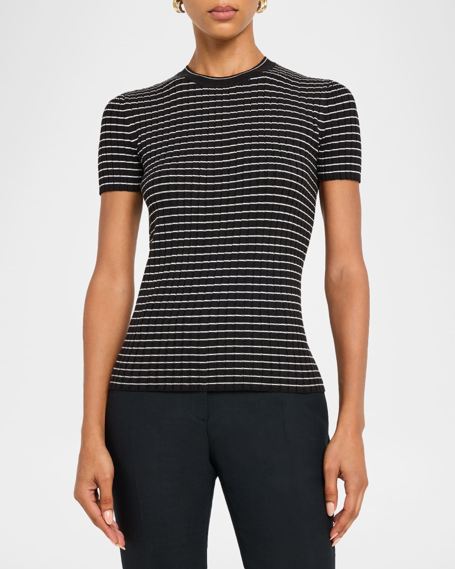 Striped Crewneck Rib Knit Tee Product Image