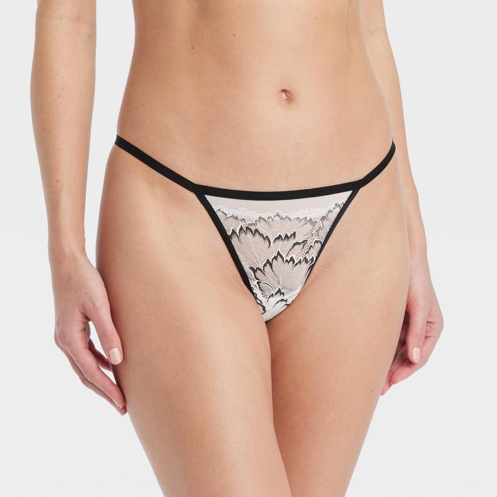 Womens Floral Print Lace and Mesh String Thong - Auden White XL Product Image