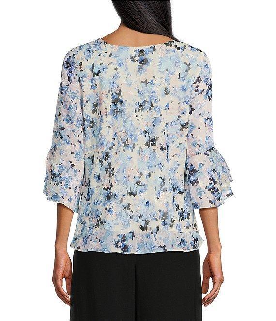 Alex Evenings Chiffon Scoop Neck 3/4 Bell Sleeve Tulip Hem Blouse Product Image