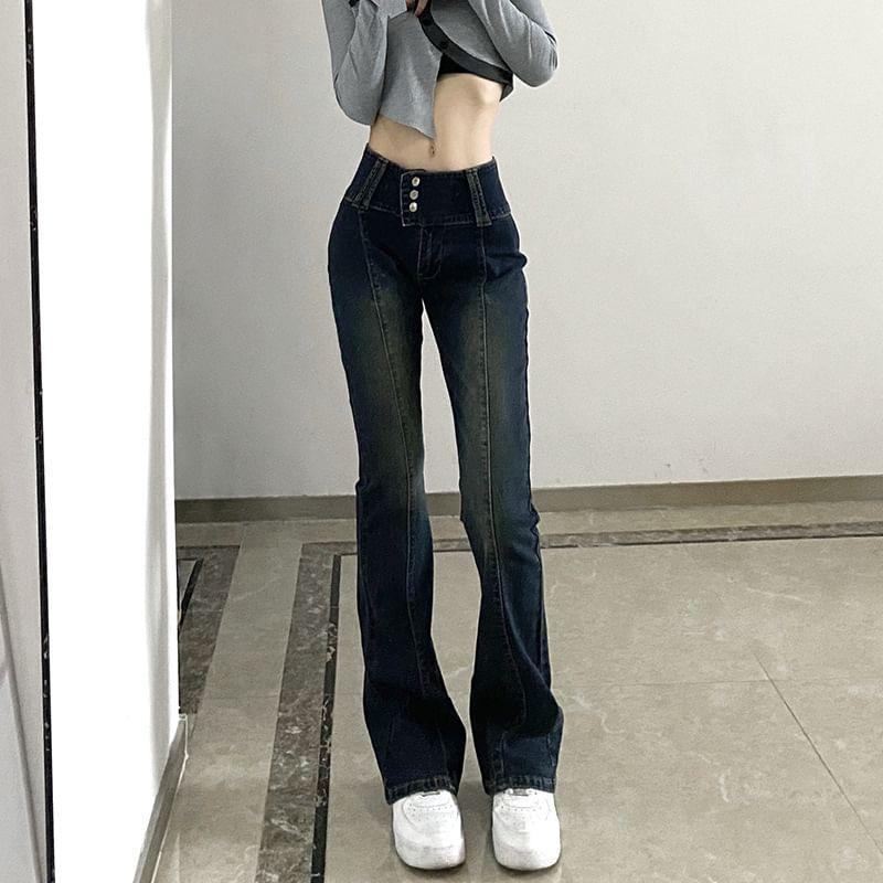 High Waist Skinny-Fit Bootcut Jeans Product Image