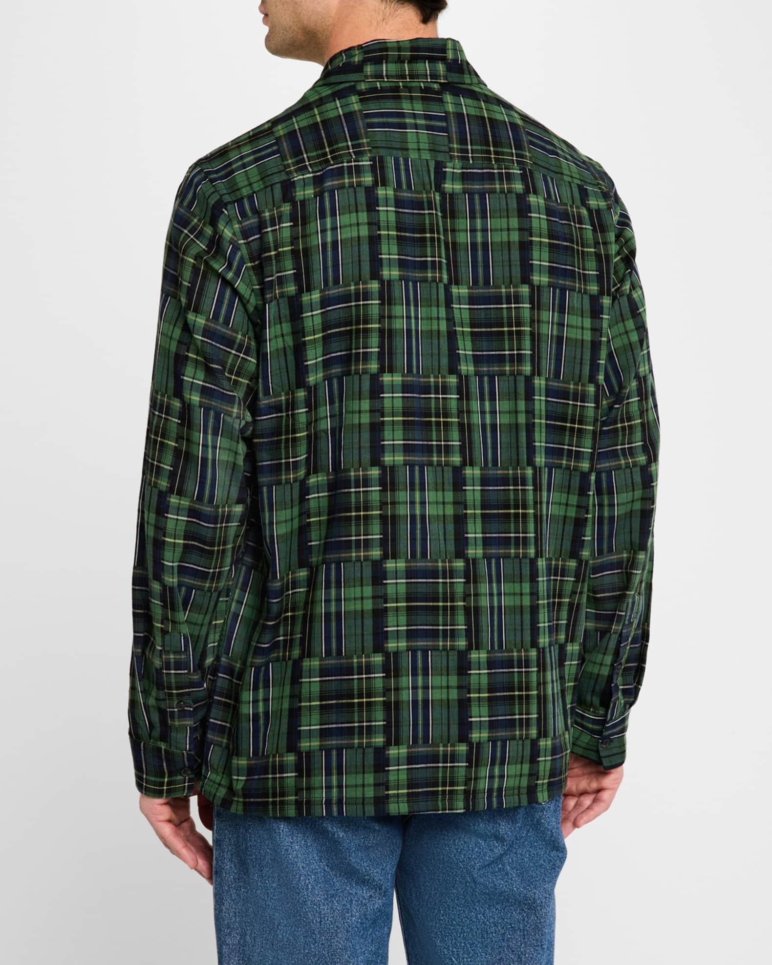 Men's Patchwork Plaid Button-Down Shirt Product Image