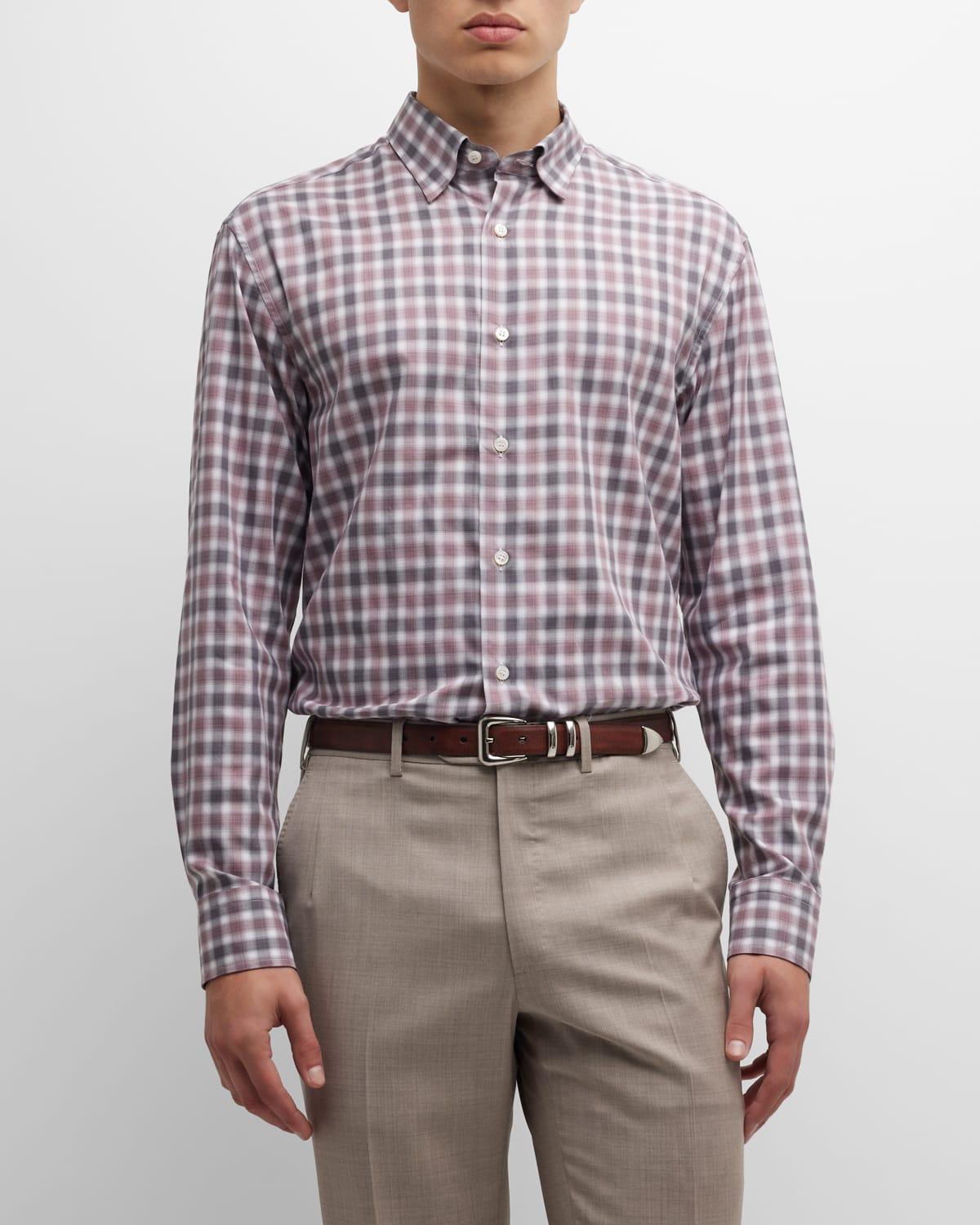 Men's Check-Print Cotton Sport Shirt Product Image