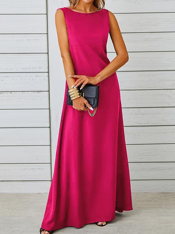 A-Line Loose Solid Color Round-Neck Maxi Dresses Product Image