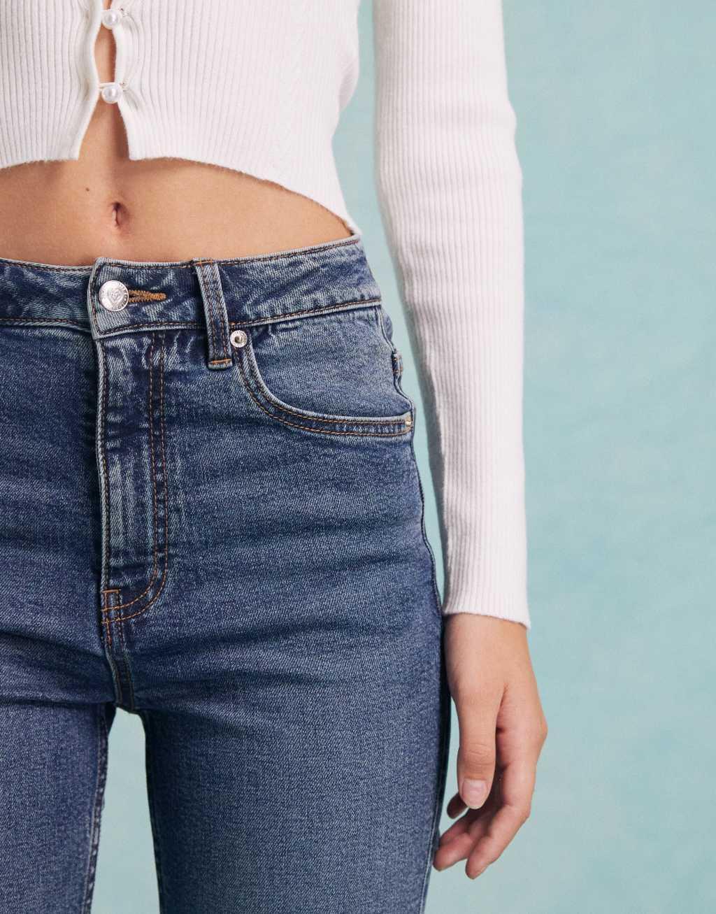 Miss Selfridge heart pocket flare jean in indigo wash | ASOS Product Image