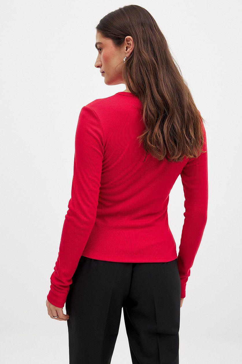 Round Neck Rib Long Sleeve Top Product Image