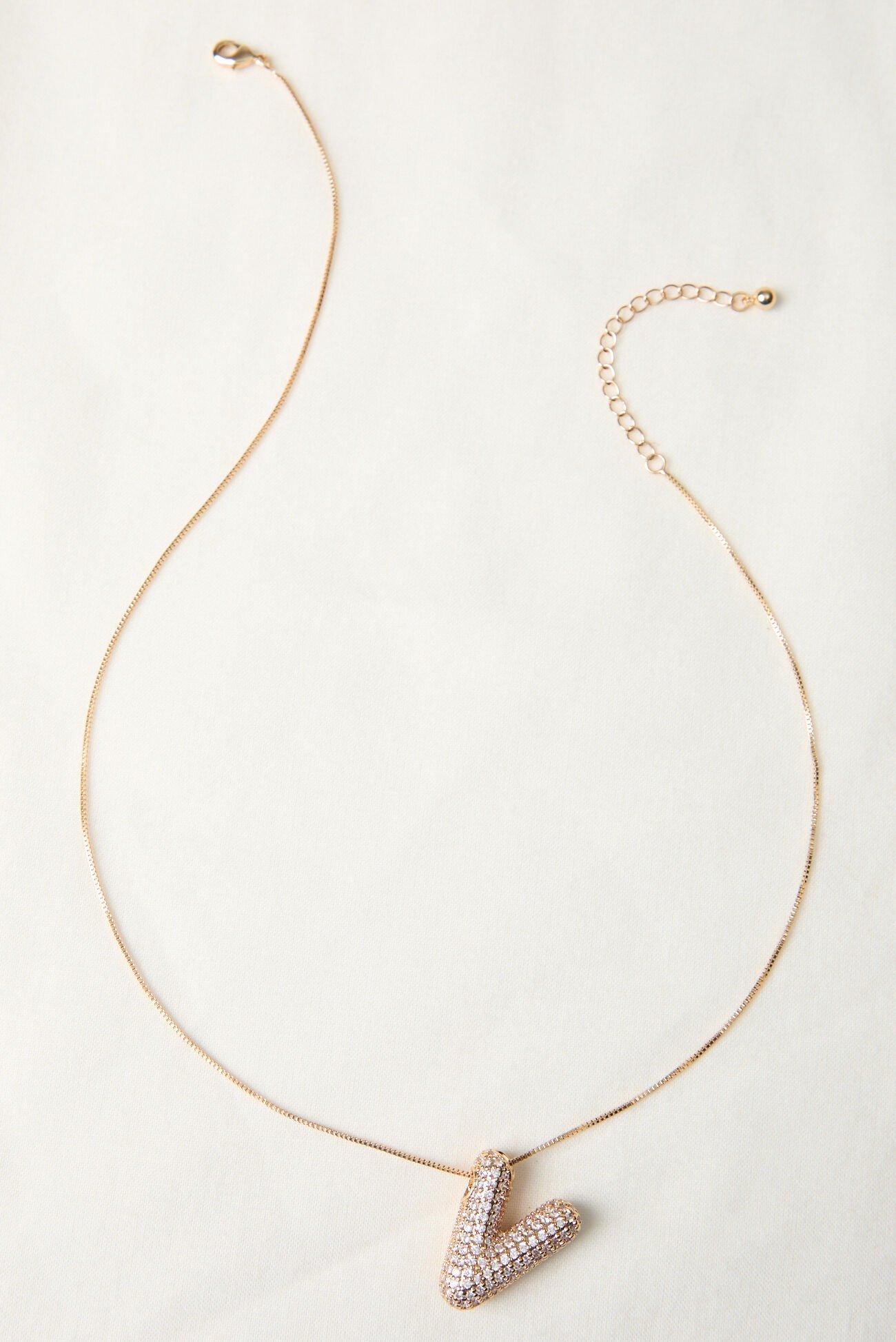 18K Gold Monogram Charm Necklace - V Product Image