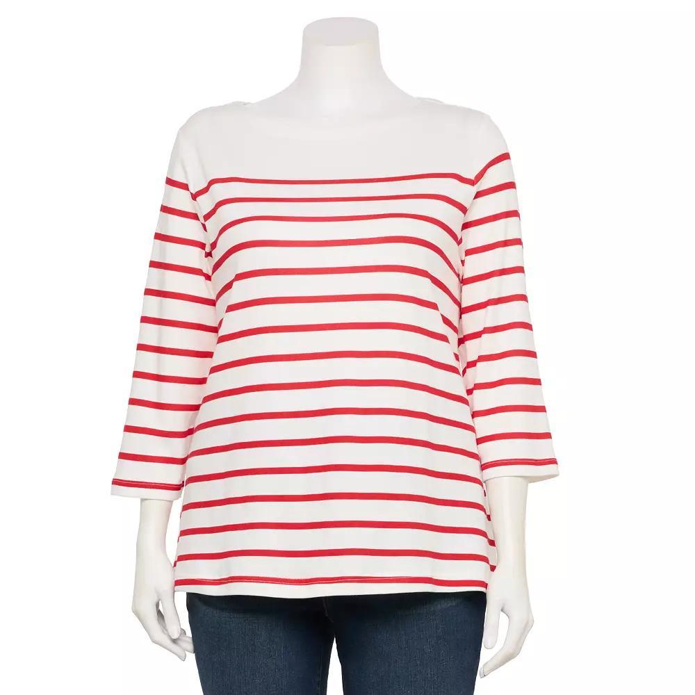 Plus Size Croft & Barrow® Boatneck Top, Women's, Size: 4XL, Red Stripe Product Image
