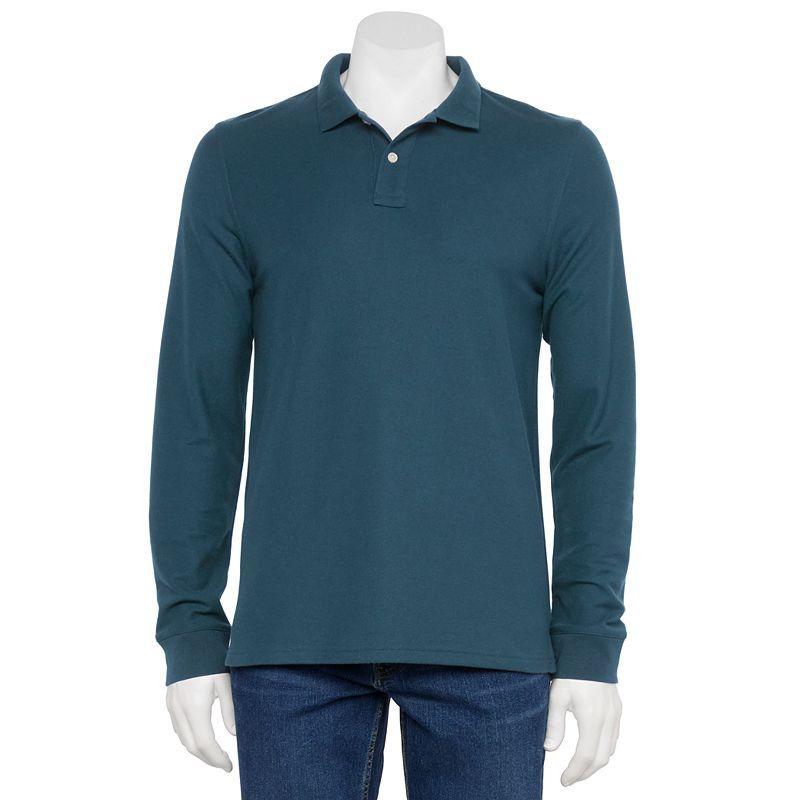 Mens Sonoma Goods For Life Long Sleeve Pique Polo Mineral Blue Product Image