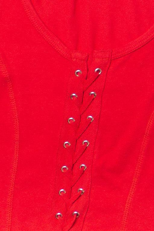 Red Lace Up Front Tank Product Image
