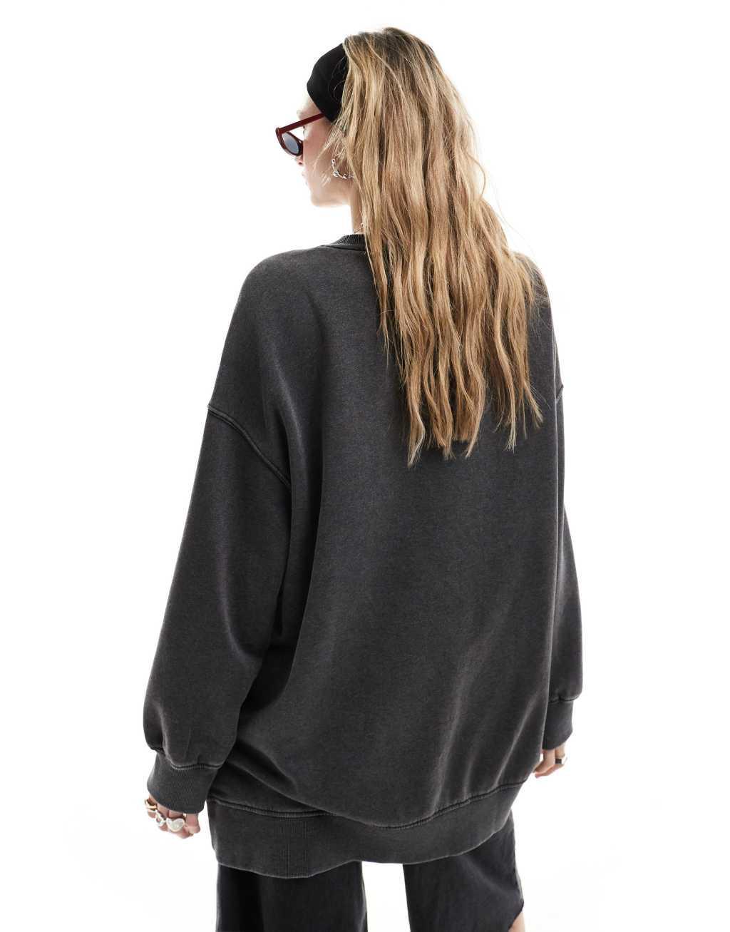 Monki oversized sweatshirt in acid washed black Product Image