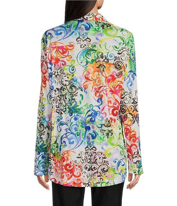 Ali Miles Petite Size Woven Abstract Multi Print Point Collar 3/4 Roll-Tab Sleeve Button Front Tunic Product Image