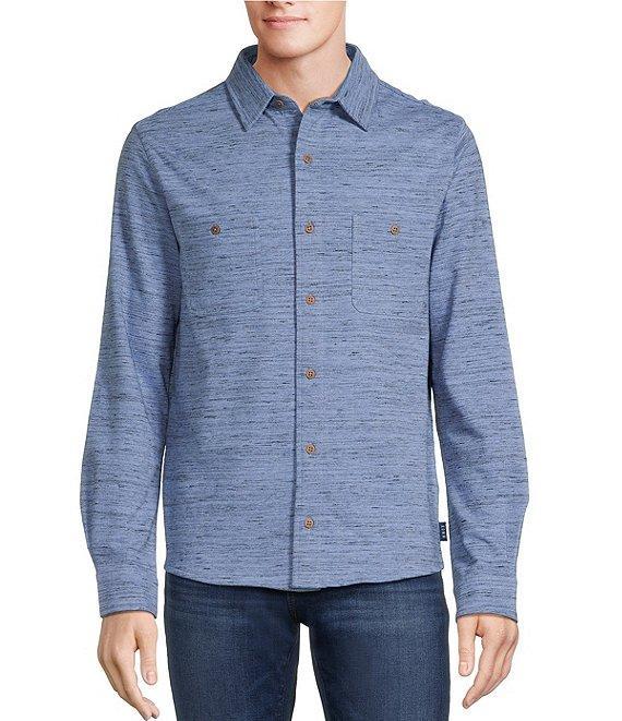 Rowm Long Sleeve Spacedye Solid Button Front Knit Shirt Product Image