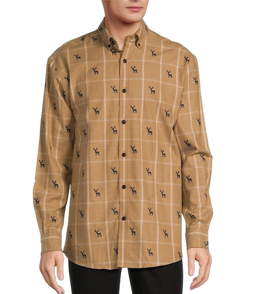 Roundtree & Yorke Long Sleeve Deer Clip Dobby Plaid Portuguese Flannel Sport Shirt Product Image