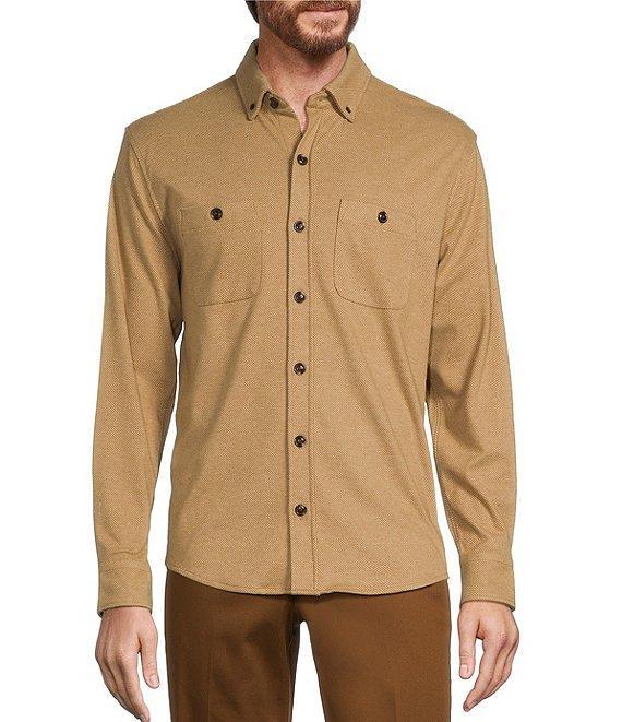 Roundtree & Yorke Long Sleeve Button Down Collar Solid Knit Button Front Shirt Product Image