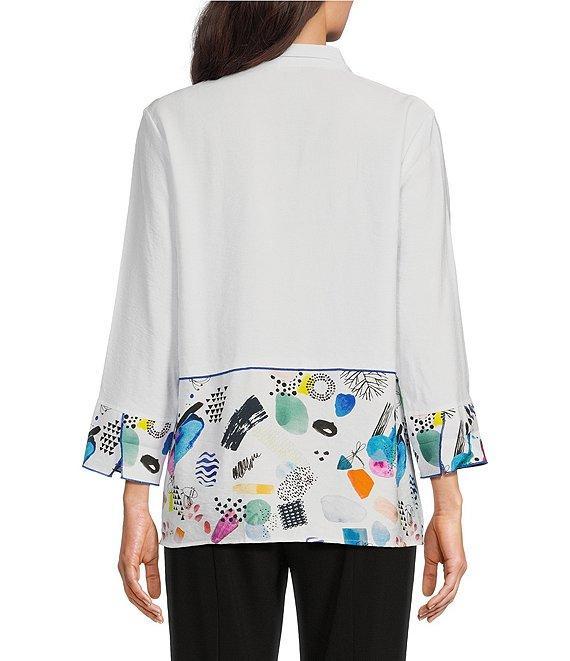Ali Miles Abstract Print Seam Detail Wire Collar 3/4 Sleeve Button Front Tunic Product Image