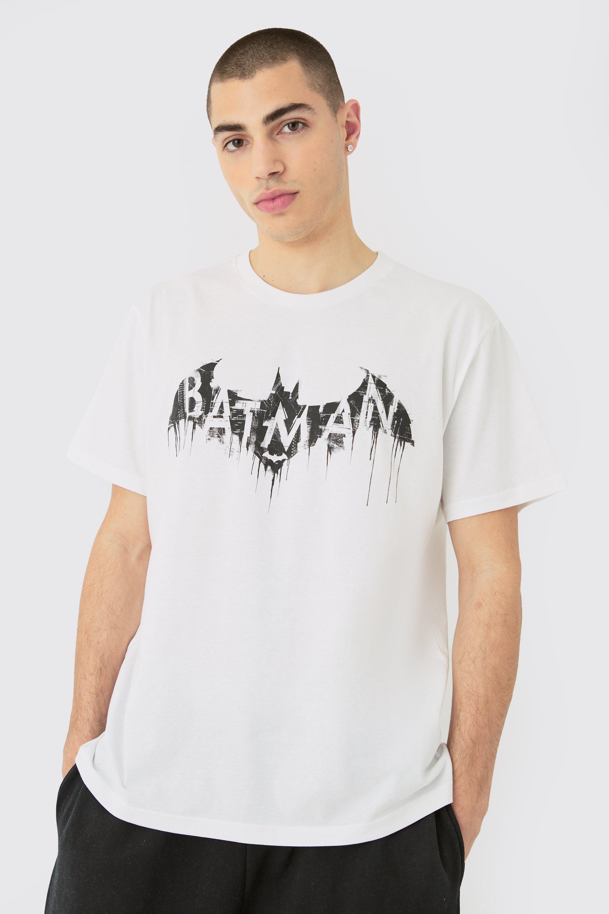 Mens White Oversized DC Batman Logo License T-shirt, White Product Image