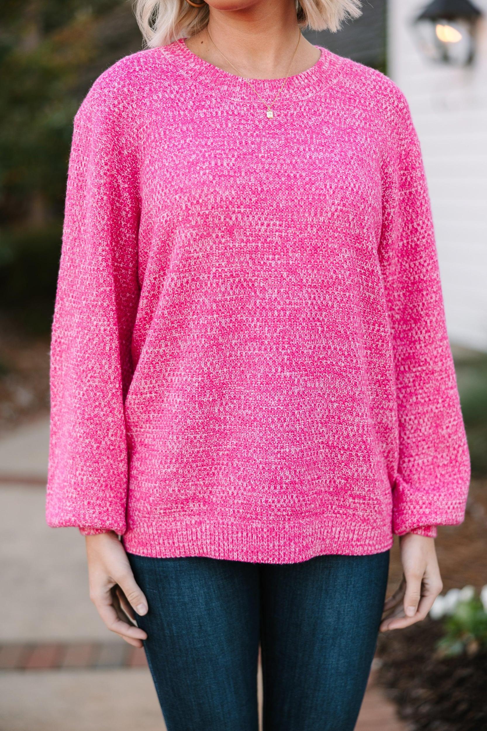 The Slouchy Fuchsia Pink Bubble Sleeve Sweater Female Product Image