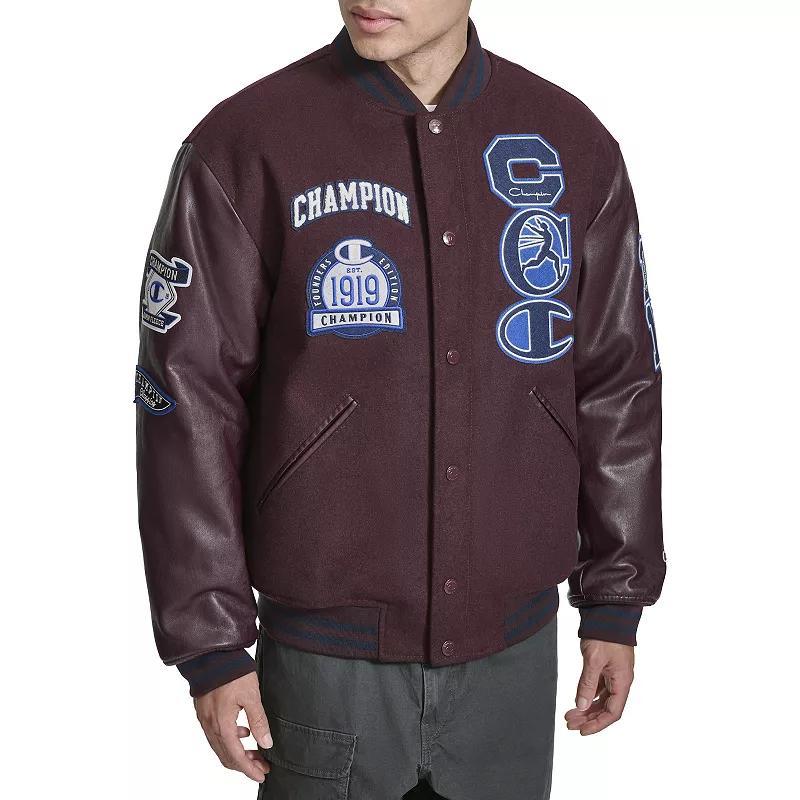 Mens Champion Letterman Varsity Bomber Jacket with Patches Product Image