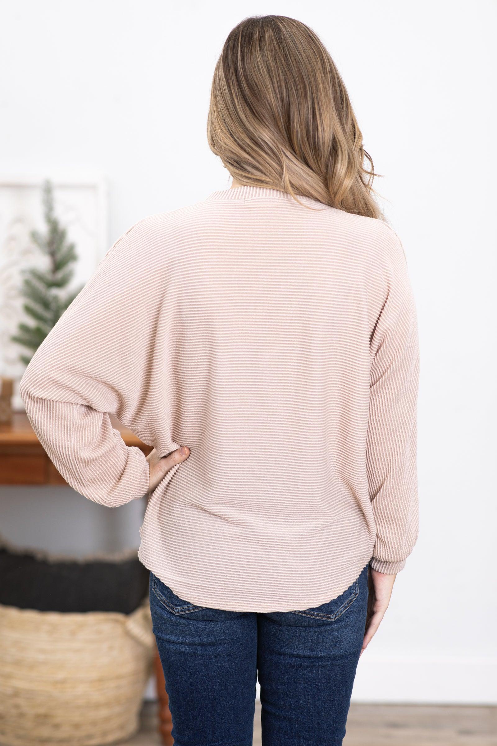 Oatmeal Horizontal Ribbed Dolman Sleeve Top Product Image