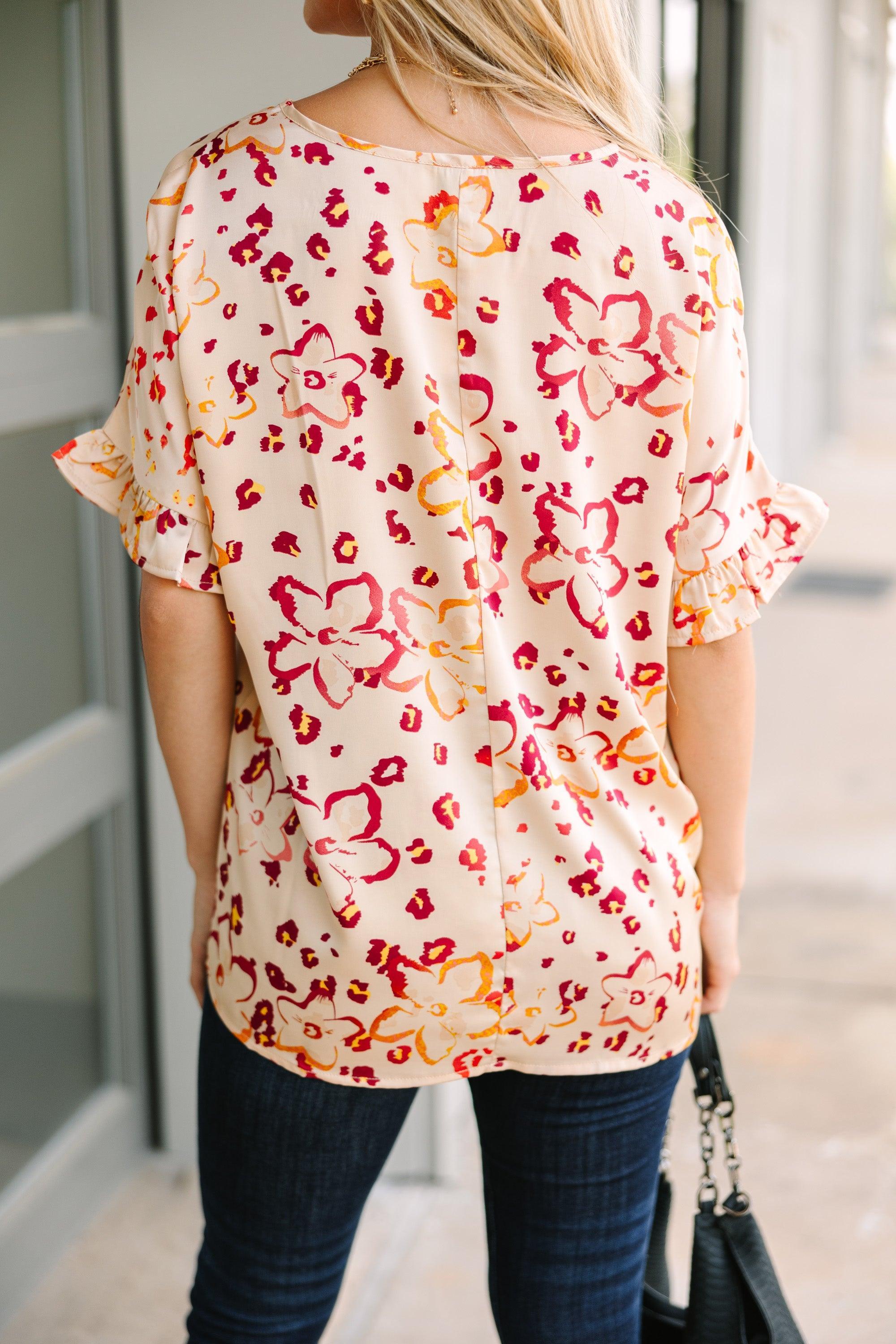 All I Ask Taupe Brown Floral Ruffled Top Female Product Image