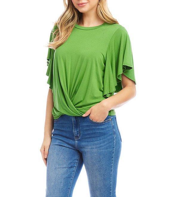 Karen Kane Knit Crew Neck Short Flowing Sleeve Front Twist Top Product Image