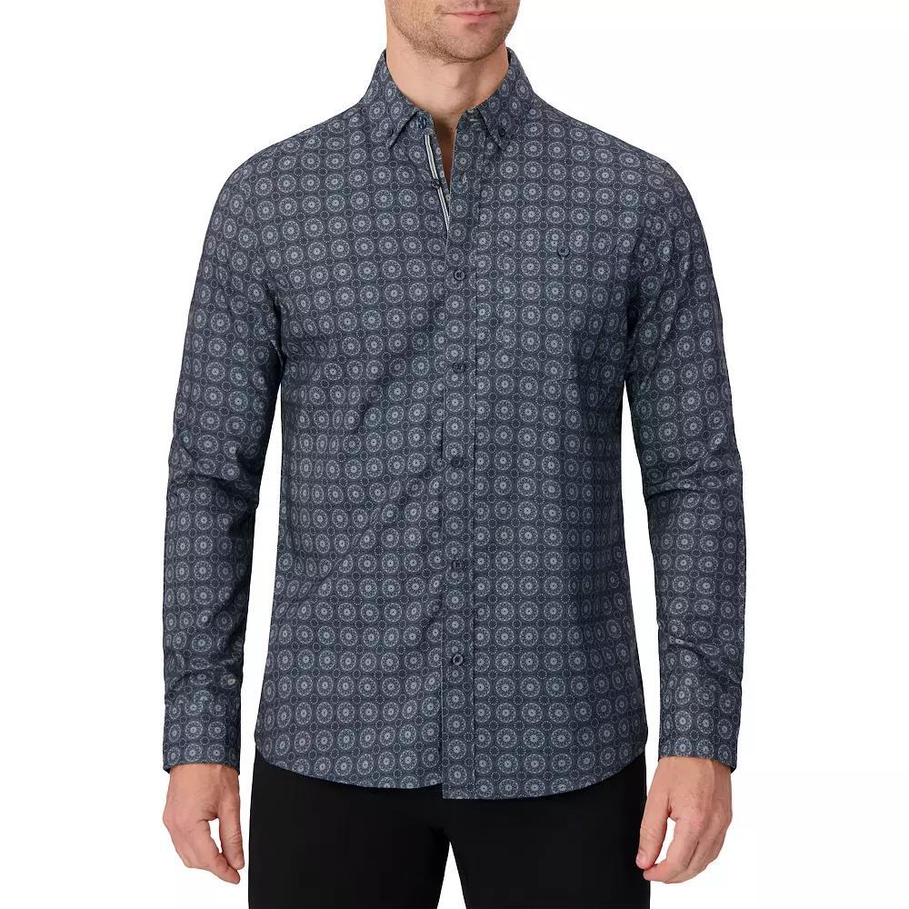Men's Report Collection Long Sleeve Stretch Modal Plaid Woven Button-Down Shirt, Size: Small, Blue Geo Product Image