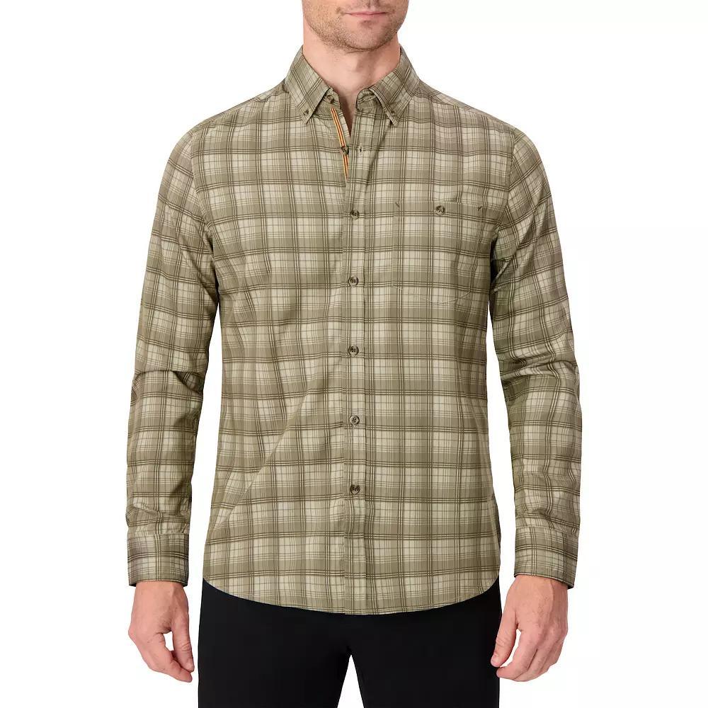 Men's Report Collection Long Sleeve Stretch Modal Plaid Woven Button-Down Shirt, Size: Medium, Grey Plaid Product Image