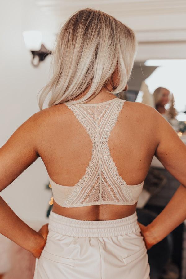 Flirty Nature Lace Racerback Bralette in Iced latte Product Image