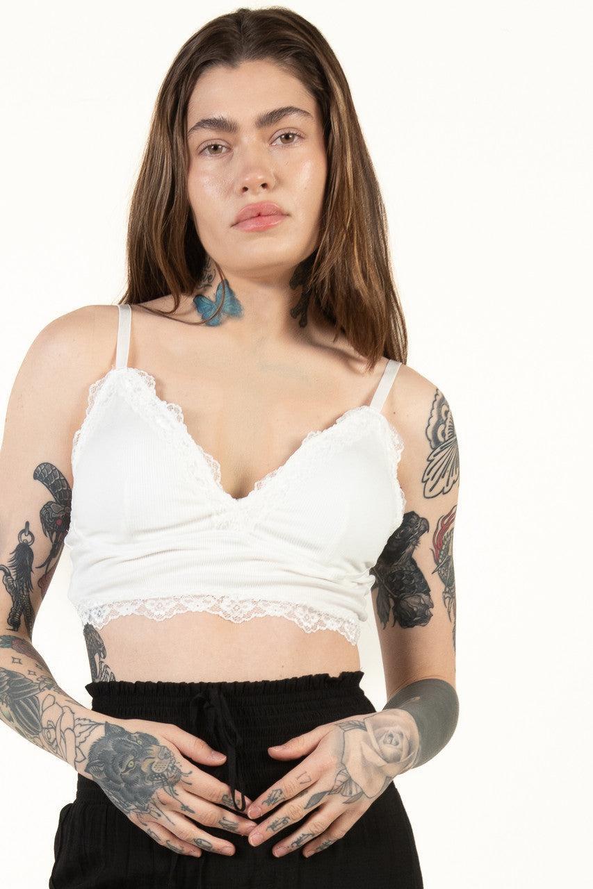 White Lace Trim Bralette Product Image