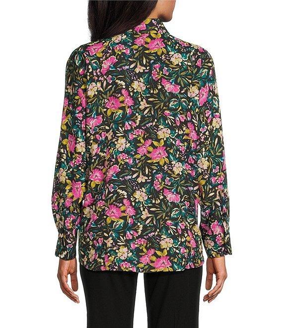 Investments Multi Vintage Floral Dolman Long Sleeve Button Front Point Collar Blouse Product Image