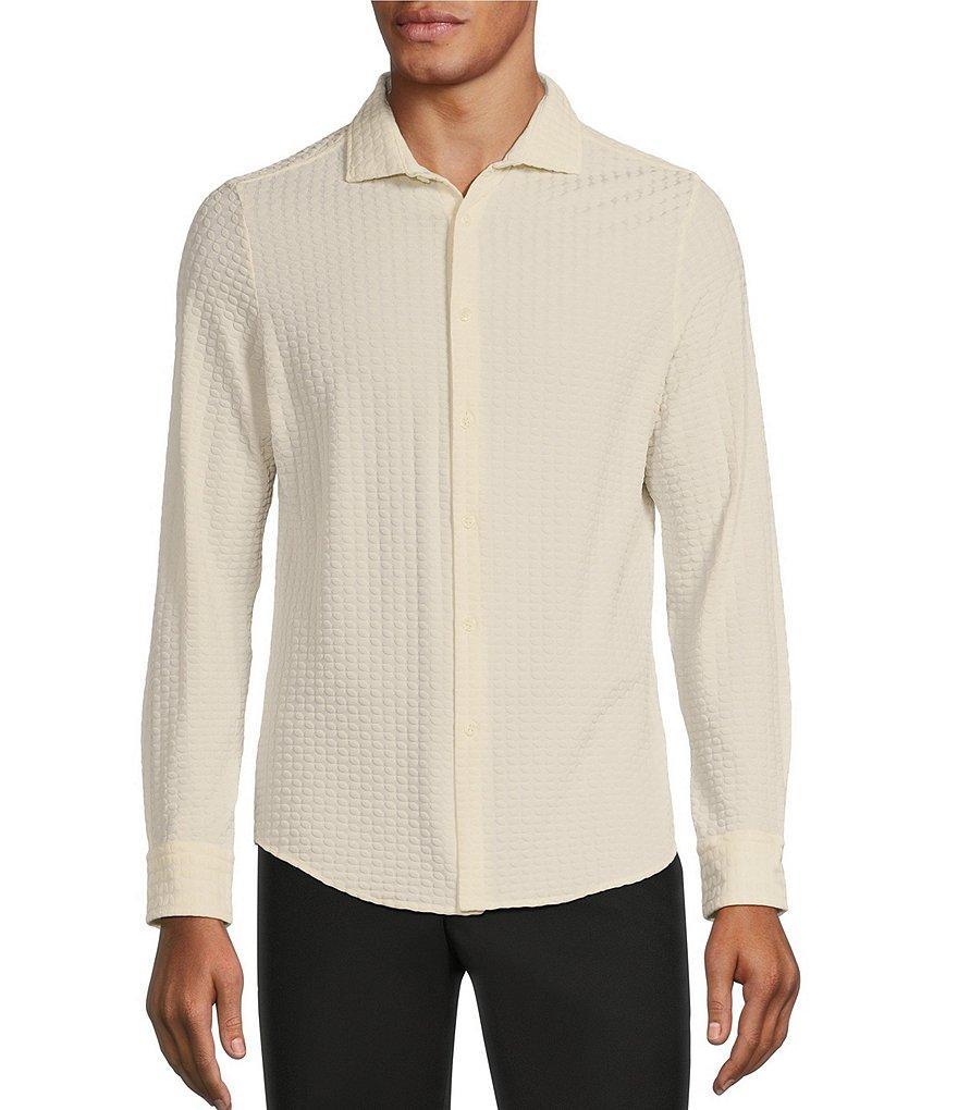 Murano Slim Fit Flocked Long Sleeve Knit Coat Front Shirt Product Image