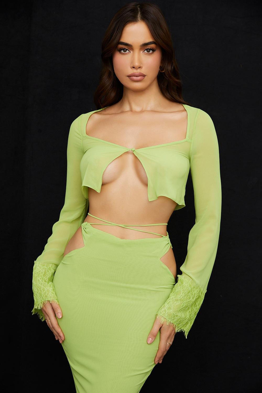 Madeline Lime Green Georgette Maxi Skirt Product Image