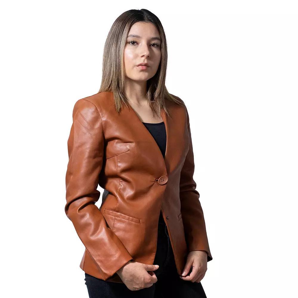 Women's Nine West Single-Button V-Neck Blazer, Size: Large, Brown Product Image