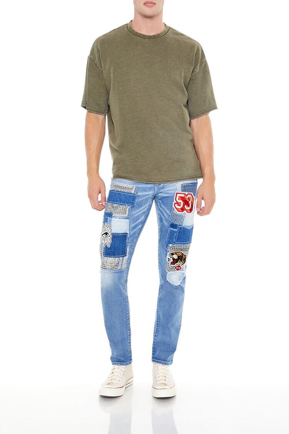 Frayed Slim-Fit Patchwork Jeans | Forever 21 Product Image