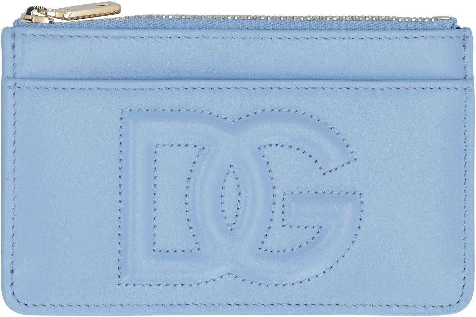 DOLCE & GABBANA Logo Detail Leather Card Holder In Light Blue Product Image