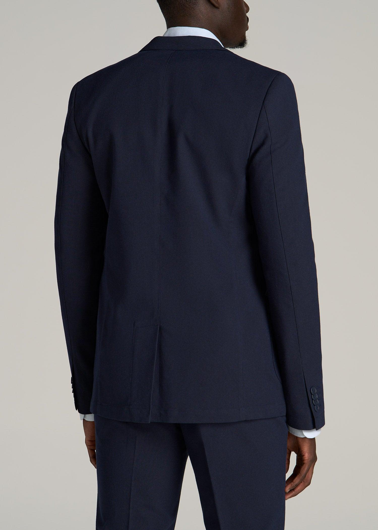 Textured Garment Washed Stretch Cotton Tall Blazer in Evening Blue Product Image