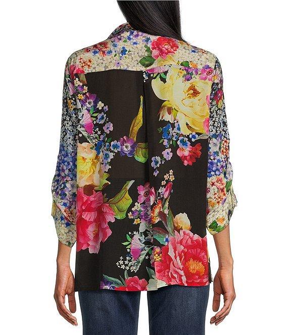 John Mark Floral-Printed Wire Collar 3/4 Sleeve Button-Front Top Product Image