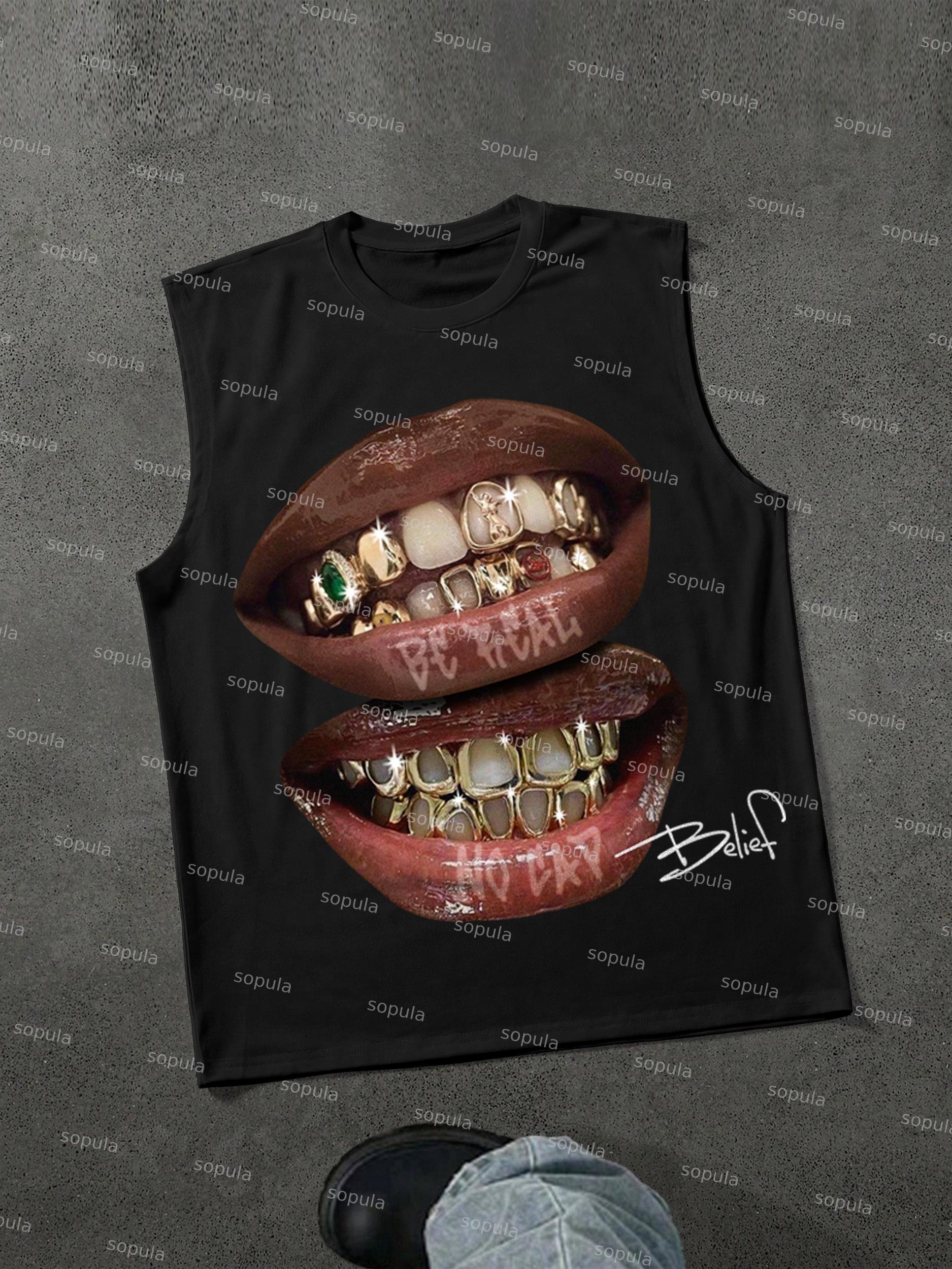 Sopula Men's Gemstone Lip Graphic Sleeveless Shirt Tank Tops Product Image