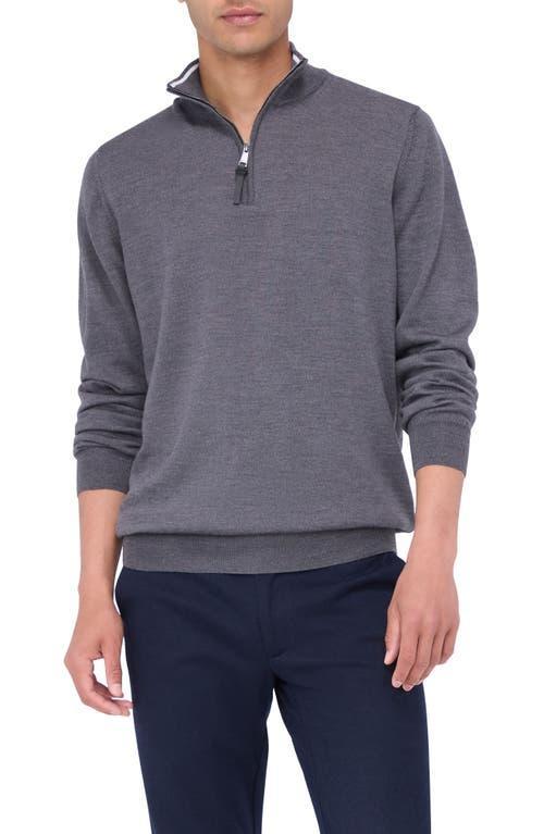 BUGATCHI Merino Wool Quarter Zip Pullover In Anthracite Product Image